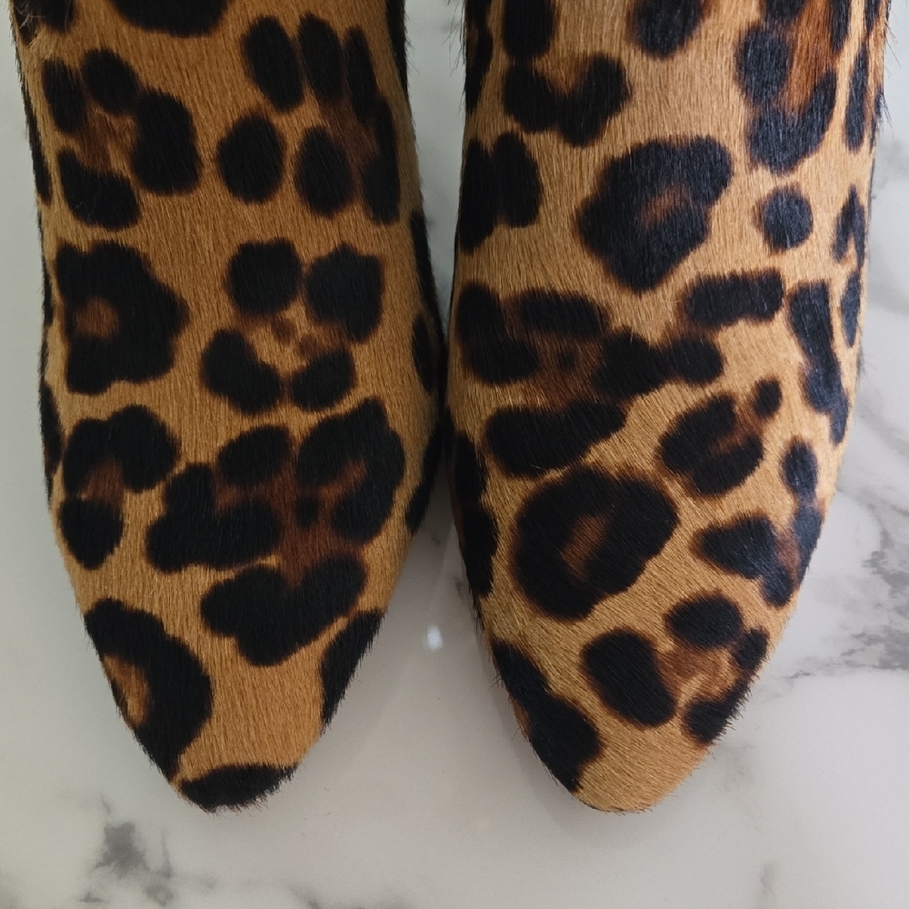 Polo Ralph Lauren Leopard Calf Hair Chelsea Booties Pashia Almond Toe Ankle Boot - Picture 5 of 7